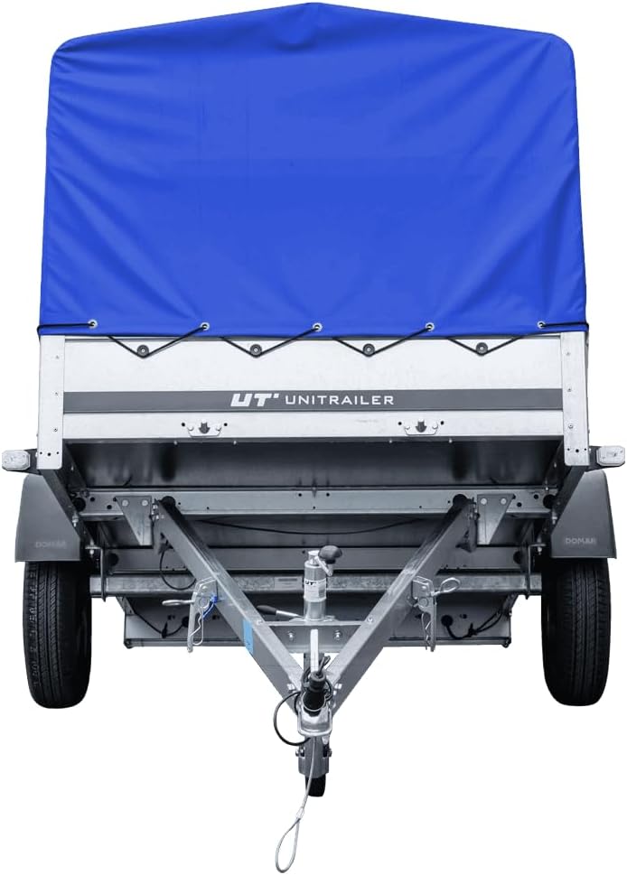 UNITRAILER PKW Anhänger 750 kg – Blaue Hochplane, Kippbare Deichsel, Stützrad & Straßenzulassung inklusive