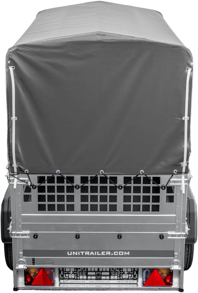 UNITRAILER Garden Trailer 200 KIPP 750 kg – Gitteraufsatz, Hochplane Grau, Kippbare Deichsel & Verstärkte Stahlstruktur