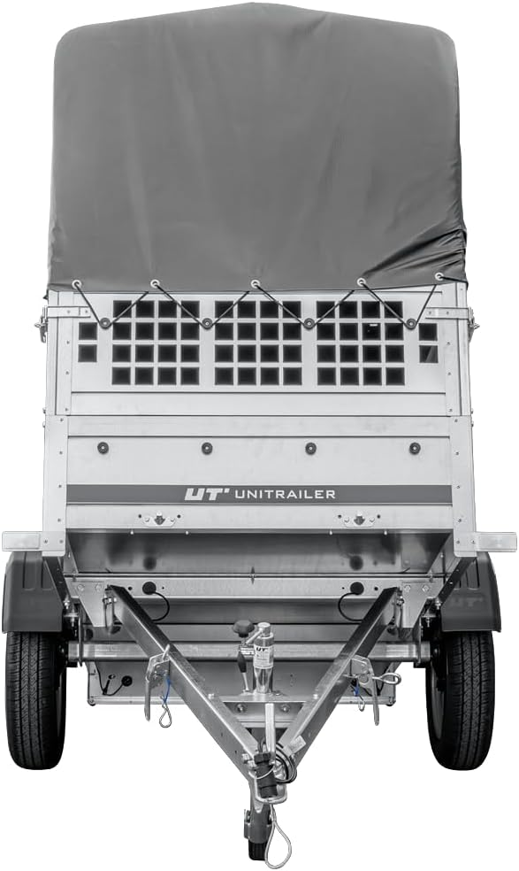 UNITRAILER Garden Trailer 200 KIPP 750 kg – Gitteraufsatz, Hochplane Grau, Kippbare Deichsel & Verstärkte Stahlstruktur