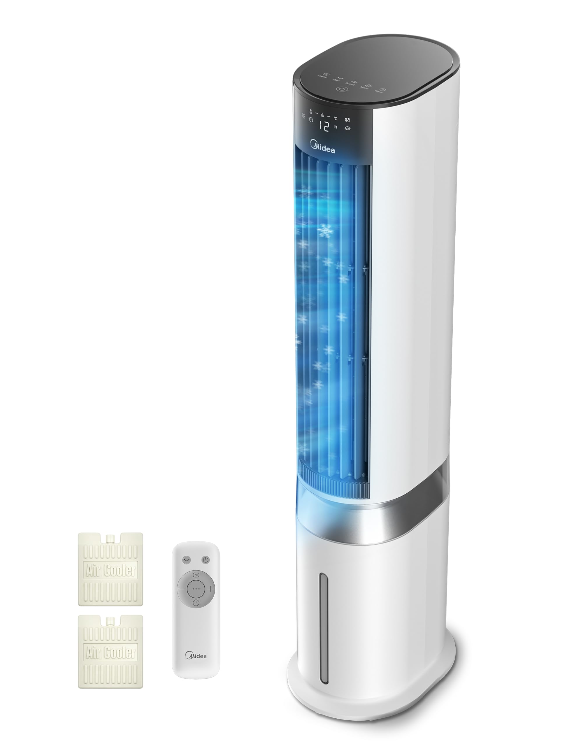 Midea MCF23XRB(WH) Luftkühler, Klimaanlage mobil, 2000m³/h Luftstrom, Sensicool Smart Temp, Ionisator, 6 Geschwindigkeiten, 5 Modi, 12-Stunden-Timer, Touch-Display, 7L Wassertank, Weiß