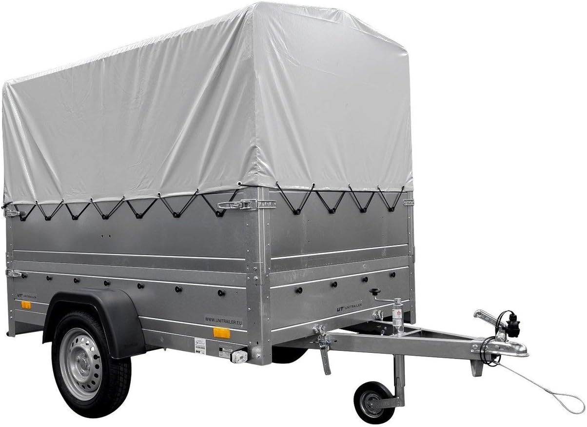 UNITRAILER PKW Anhänger 750 kg – Silber | Hochplane, Bordwände, V-Deichsel, Siebdruckboden & AL-KO/Knott Achse