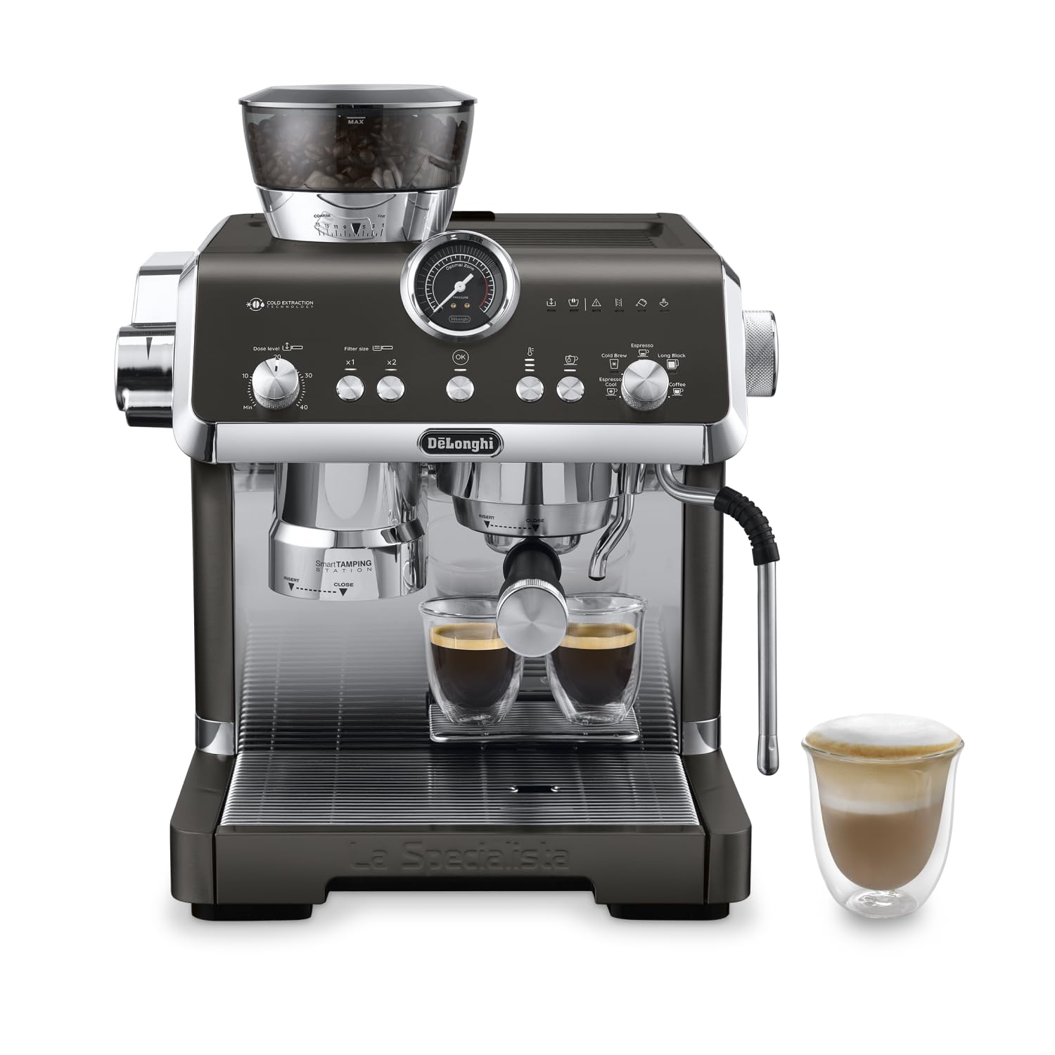 De'Longhi Siebträgermaschine La Specialista Arte EC9155.MB, Espressomaschine mit Mahlwerk, 8 Mahlgrade, 15 Bar, 3 Temperaturen, Milchschaumdüse, 1550W, 1,7L Tank, Edelstahl/Schwarz inkl. Barista-Kit
