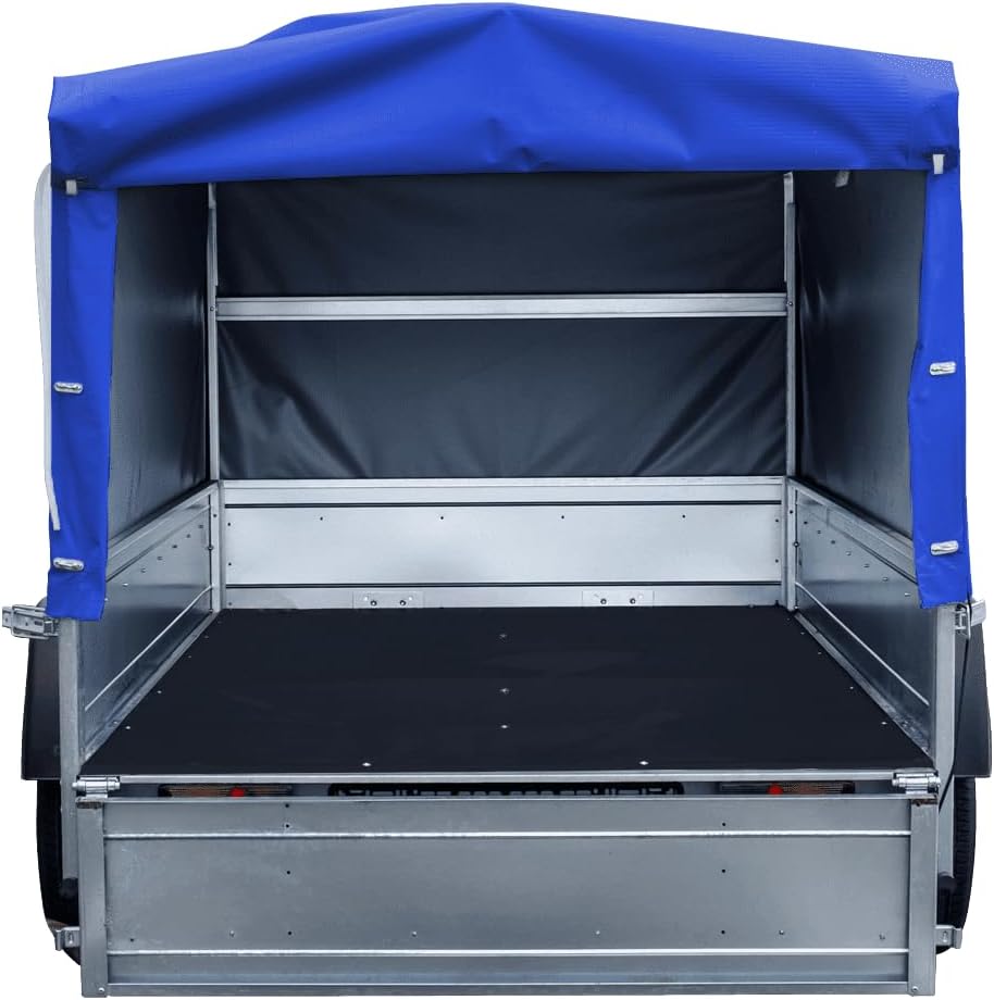 UNITRAILER PKW Anhänger 750 kg – Blaue Hochplane, Kippbare Deichsel, Stützrad & Straßenzulassung inklusive