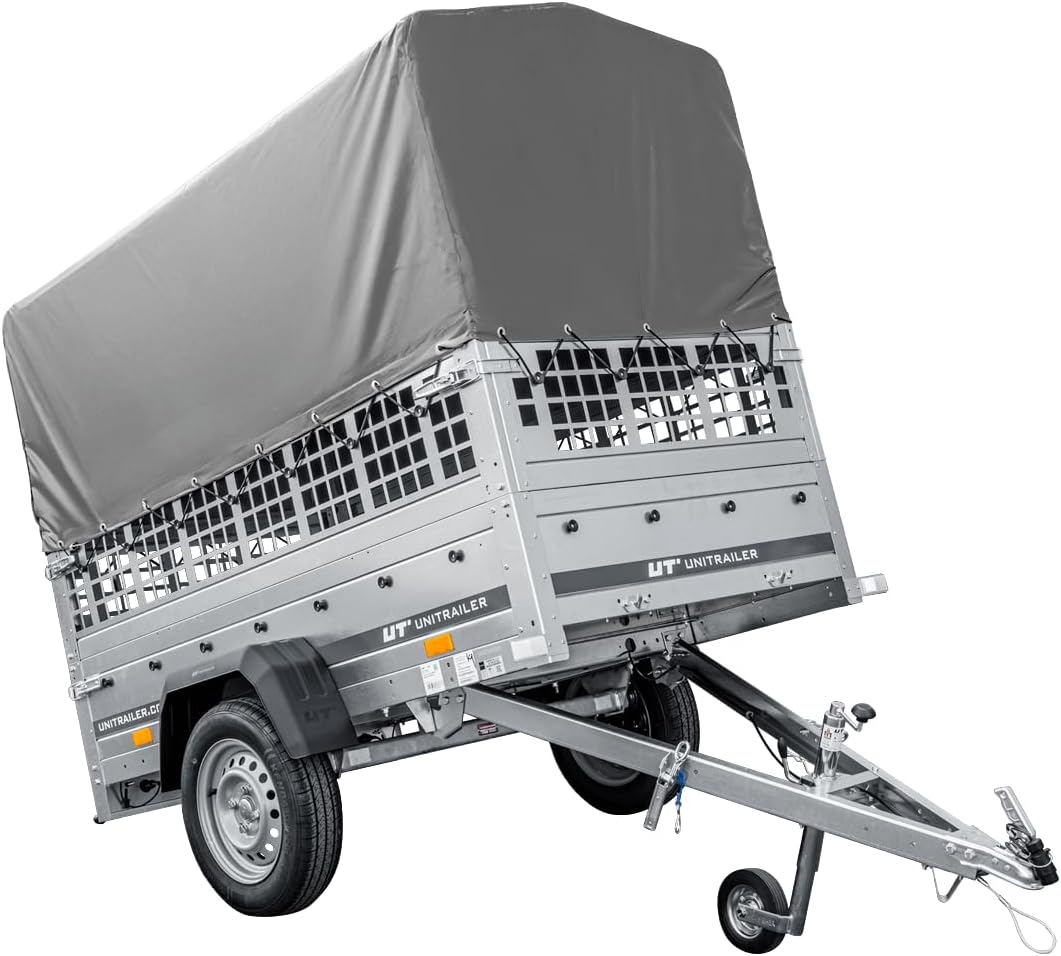 UNITRAILER Garden Trailer 200 KIPP 750 kg – Gitteraufsatz, Hochplane Grau, Kippbare Deichsel & Verstärkte Stahlstruktur