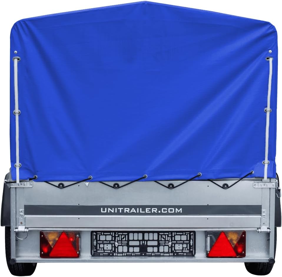 UNITRAILER PKW Anhänger 750 kg – Blaue Hochplane, Kippbare Deichsel, Stützrad & Straßenzulassung inklusive