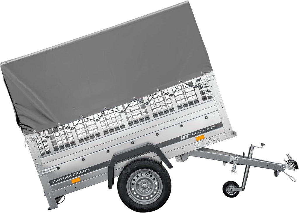 UNITRAILER Garden Trailer 200 KIPP 750 kg – Gitteraufsatz, Hochplane Grau, Kippbare Deichsel & Verstärkte Stahlstruktur