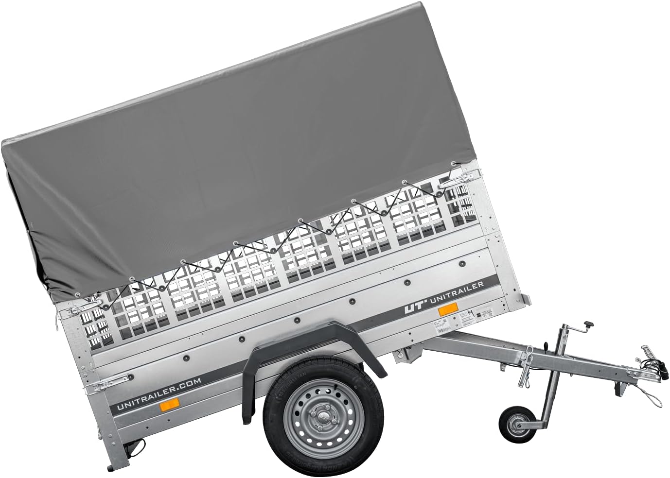 UNITRAILER Garden Trailer 200 KIPP 750 kg – Gitteraufsatz, Hochplane Grau, Kippbare Deichsel & Verstärkte Stahlstruktur