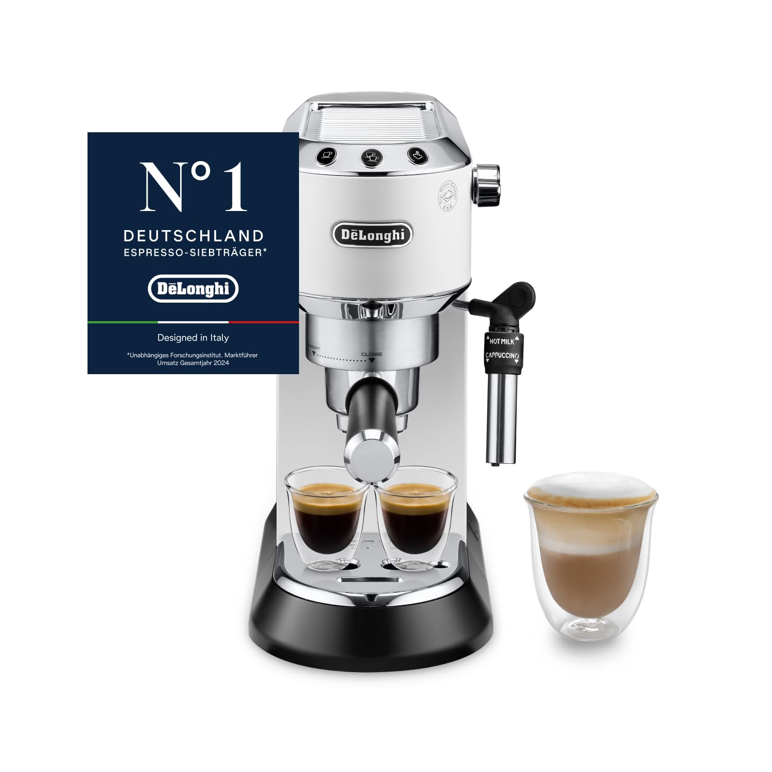 De'Longhi Dedica Duo - Perfetto Kompakte Siebträgermaschine Espressomaschine mit Soft-Touch-Icons, manuellem Milchaufschäumer für Espresso, Cappuccino und Cold Brew, 15cm breit, Metall (EC890.M)