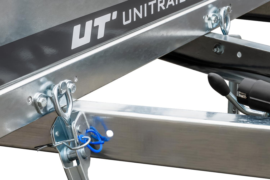 UNITRAILER Klappanhänger 750 kg – Silber | Robuster Stahlanhänger mit Bordwänden, Kippmechanismus & Plane