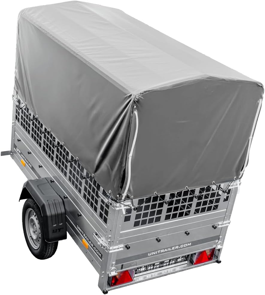 UNITRAILER Garden Trailer 200 KIPP 750 kg – Gitteraufsatz, Hochplane Grau, Kippbare Deichsel & Verstärkte Stahlstruktur