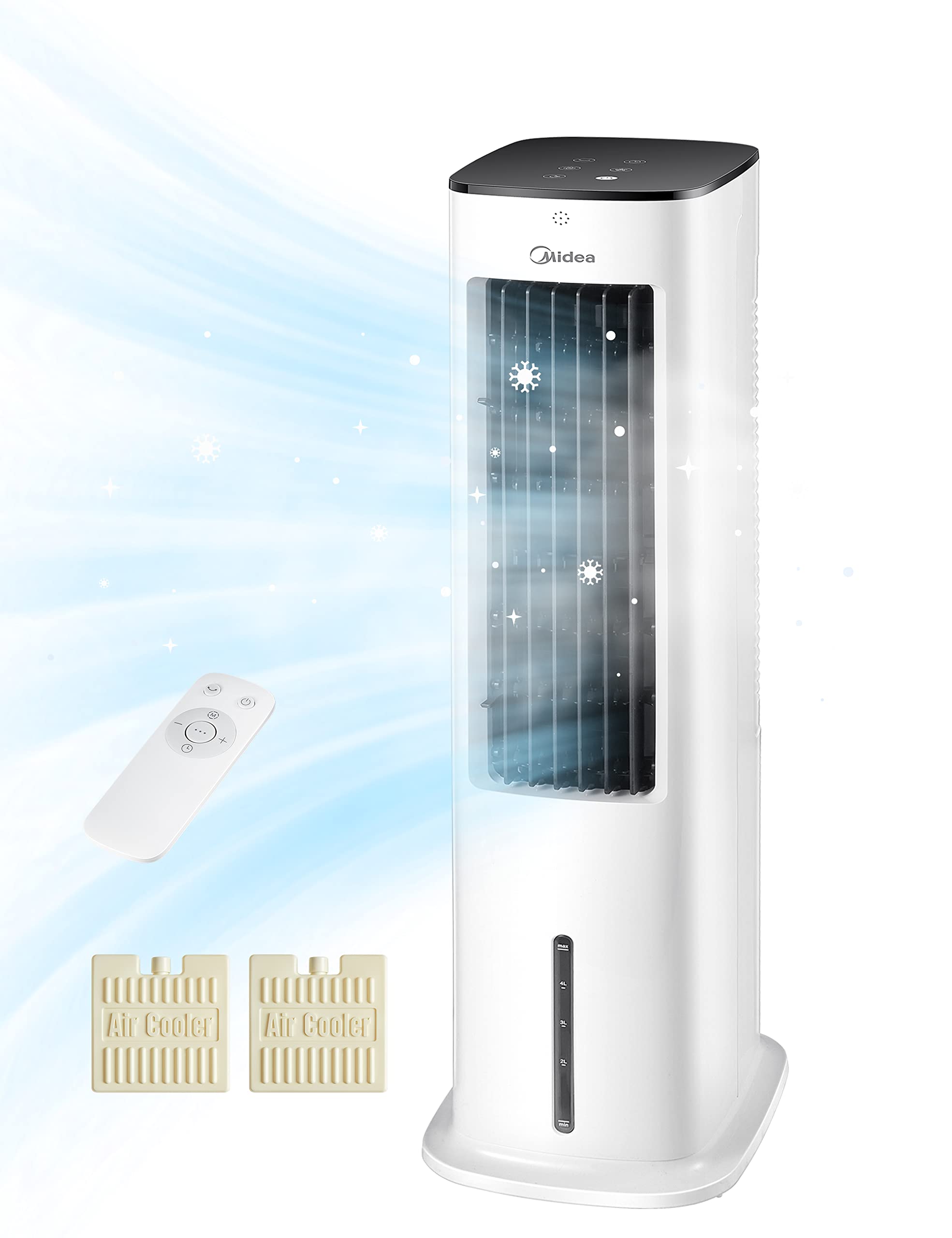 Midea MCF23XRB(WH) Luftkühler, Klimaanlage mobil, 2000m³/h Luftstrom, Sensicool Smart Temp, Ionisator, 6 Geschwindigkeiten, 5 Modi, 12-Stunden-Timer, Touch-Display, 7L Wassertank, Weiß