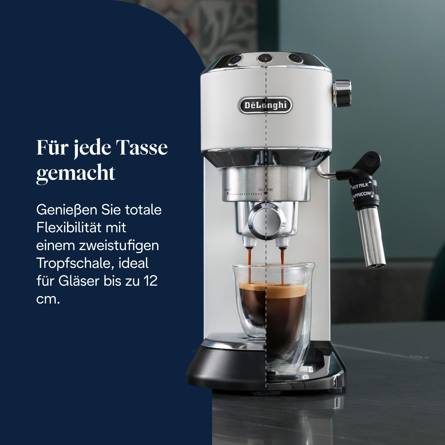 De'Longhi Dedica Duo - Perfetto Kompakte Siebträgermaschine Espressomaschine mit Soft-Touch-Icons, manuellem Milchaufschäumer für Espresso, Cappuccino und Cold Brew, 15cm breit, Metall (EC890.M)