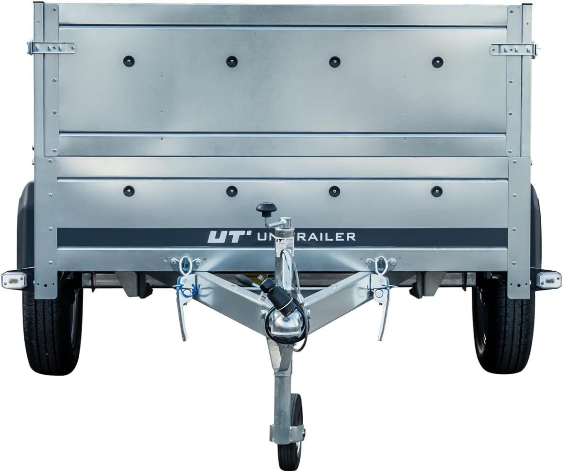 UNITRAILER Klappanhänger 750 kg – Silber | Robuster Stahlanhänger mit Bordwänden, Kippmechanismus & Plane