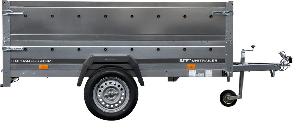 UNITRAILER Klappanhänger 750 kg – Silber | Robuster Stahlanhänger mit Bordwänden, Kippmechanismus & Plane
