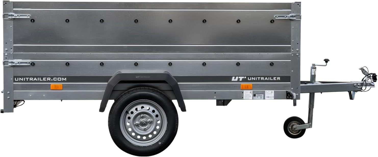UNITRAILER Klappanhänger 750 kg – Silber | Robuster Stahlanhänger mit Bordwänden, Kippmechanismus & Plane