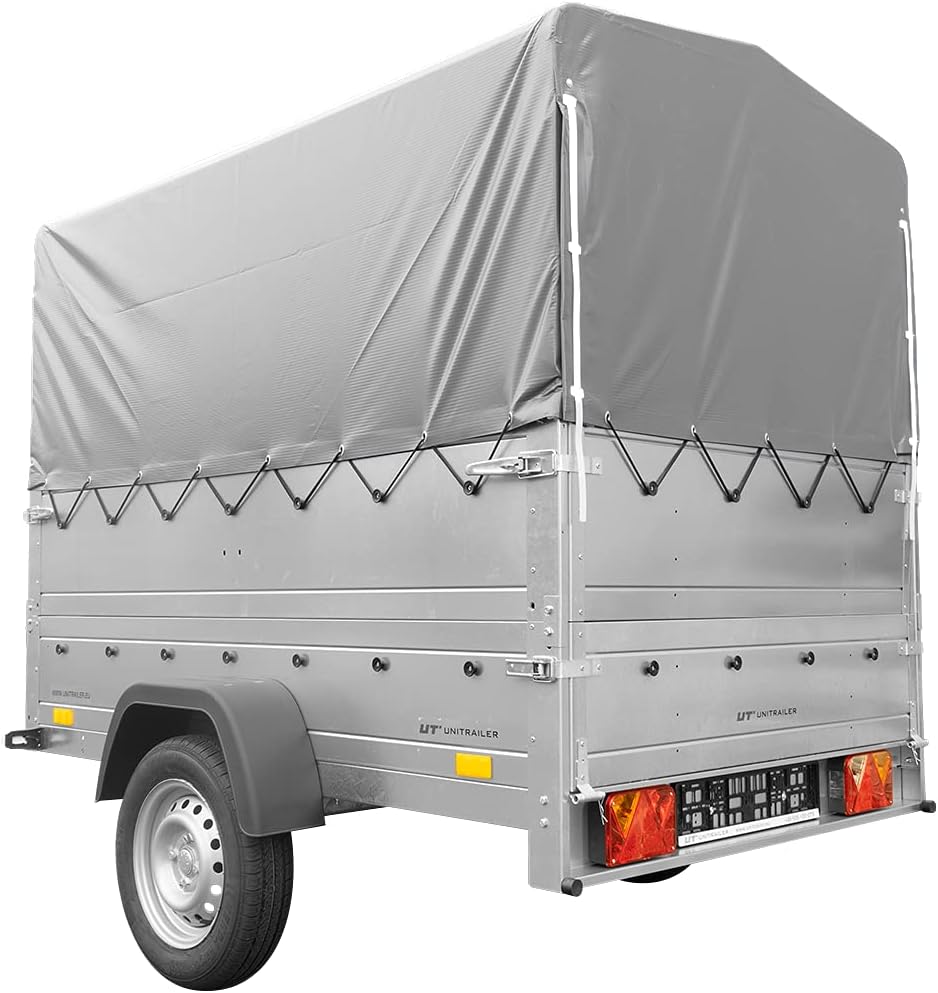 UNITRAILER PKW Anhänger 750 kg – Silber | Hochplane, Bordwände, V-Deichsel, Siebdruckboden & AL-KO/Knott Achse