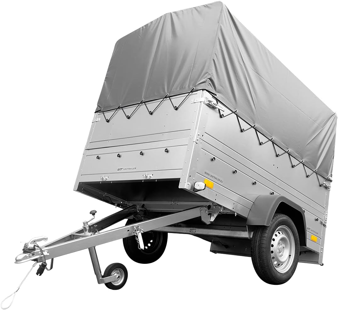 UNITRAILER PKW Anhänger 750 kg – Silber | Hochplane, Bordwände, V-Deichsel, Siebdruckboden & AL-KO/Knott Achse