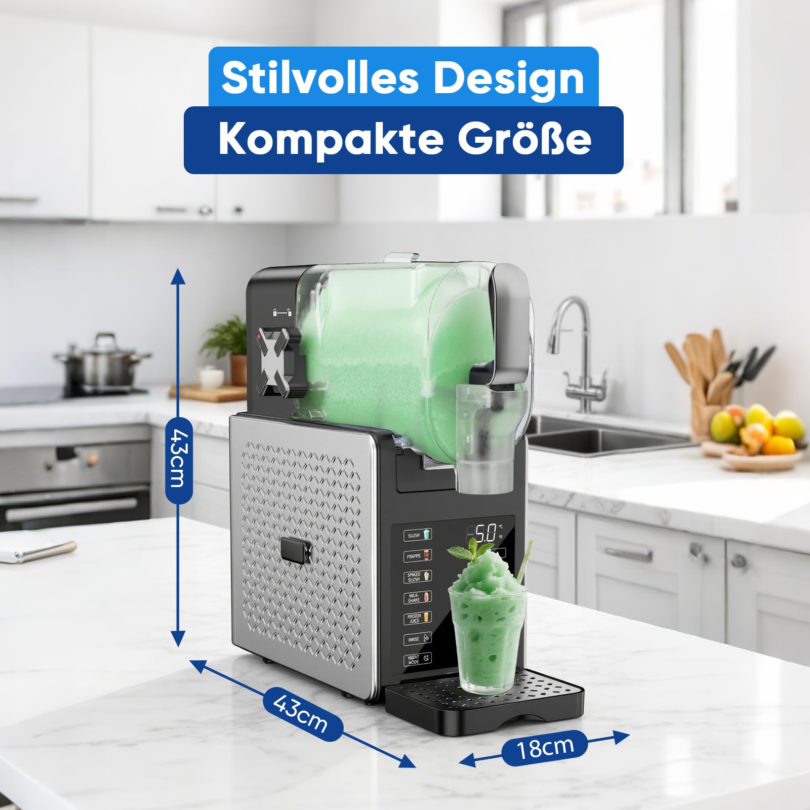 Slush Maschine – 2,5 L Eismaschine & Slushie Maschine für Zuhause, mit LED-Display, 6 voreingestellten Programmen für Eiscreme, Frappés, Milchshakes, automatischer Reinigung