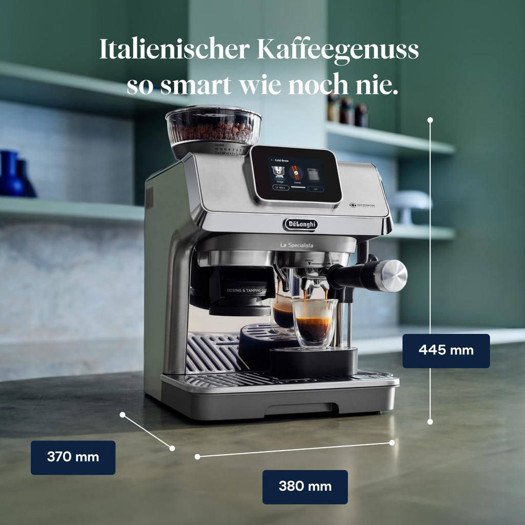 De'Longhi Siebträgermaschine La Specialista Arte EC9155.MB, Espressomaschine mit Mahlwerk, 8 Mahlgrade, 15 Bar, 3 Temperaturen, Milchschaumdüse, 1550W, 1,7L Tank, Edelstahl/Schwarz inkl. Barista-Kit