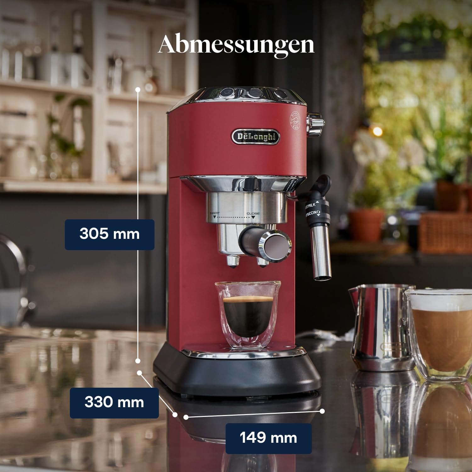 De'Longhi Dedica Duo - Perfetto Kompakte Siebträgermaschine Espressomaschine mit Soft-Touch-Icons, manuellem Milchaufschäumer für Espresso, Cappuccino und Cold Brew, 15cm breit, Metall (EC890.M)