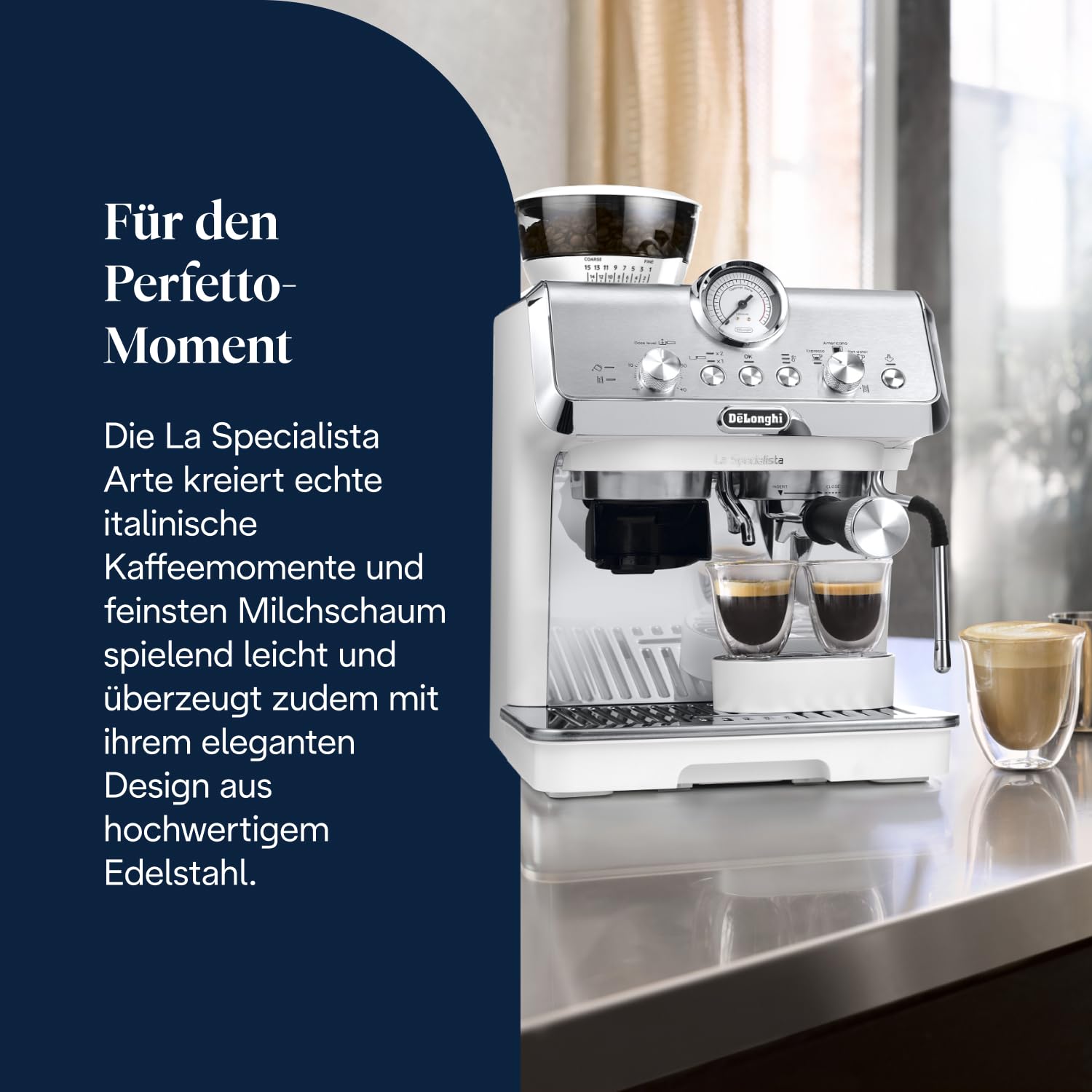 De'Longhi Siebträgermaschine La Specialista Arte EC9155.MB, Espressomaschine mit Mahlwerk, 8 Mahlgrade, 15 Bar, 3 Temperaturen, Milchschaumdüse, 1550W, 1,7L Tank, Edelstahl/Schwarz inkl. Barista-Kit