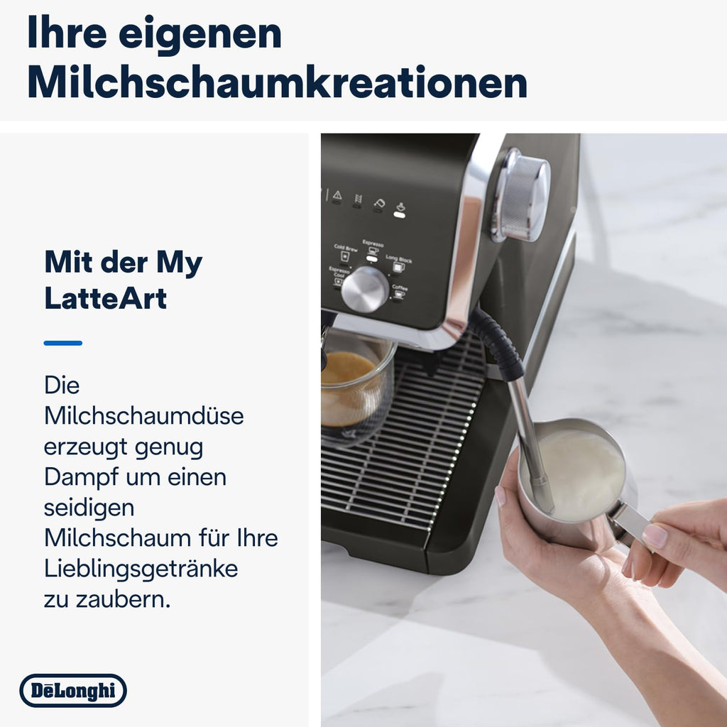 De'Longhi Siebträgermaschine La Specialista Arte EC9155.MB, Espressomaschine mit Mahlwerk, 8 Mahlgrade, 15 Bar, 3 Temperaturen, Milchschaumdüse, 1550W, 1,7L Tank, Edelstahl/Schwarz inkl. Barista-Kit