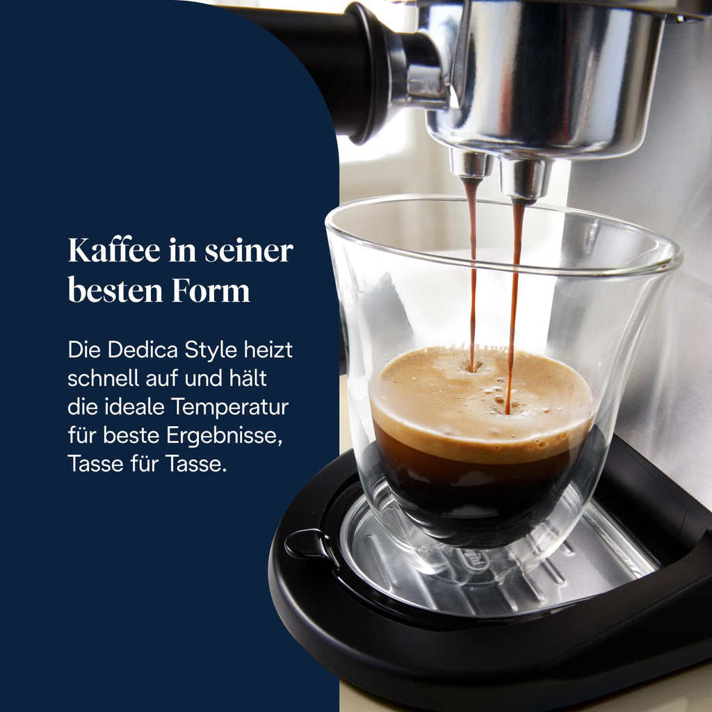 De'Longhi Dedica Duo - Perfetto Kompakte Siebträgermaschine Espressomaschine mit Soft-Touch-Icons, manuellem Milchaufschäumer für Espresso, Cappuccino und Cold Brew, 15cm breit, Metall (EC890.M)