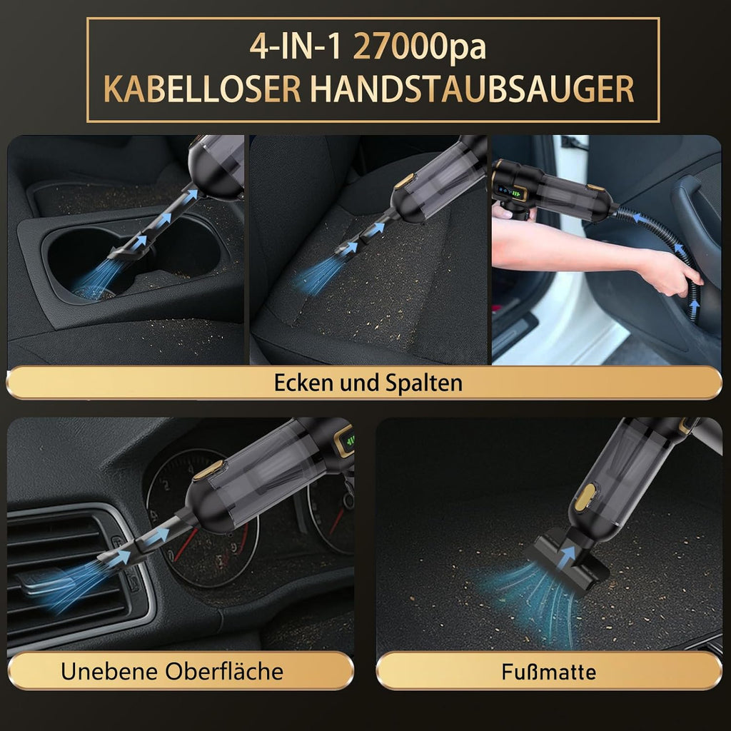 Handstaubsauger Akku, Autostaubsauger Kabellos 27000Pa Mini Staubsauger, Aufladbar Tragbar Leicht Auto Staubsaug Stark, 220000 U/min Elektrische Staubgebläse für den Auto,Küche,PC, Sofa, Büro