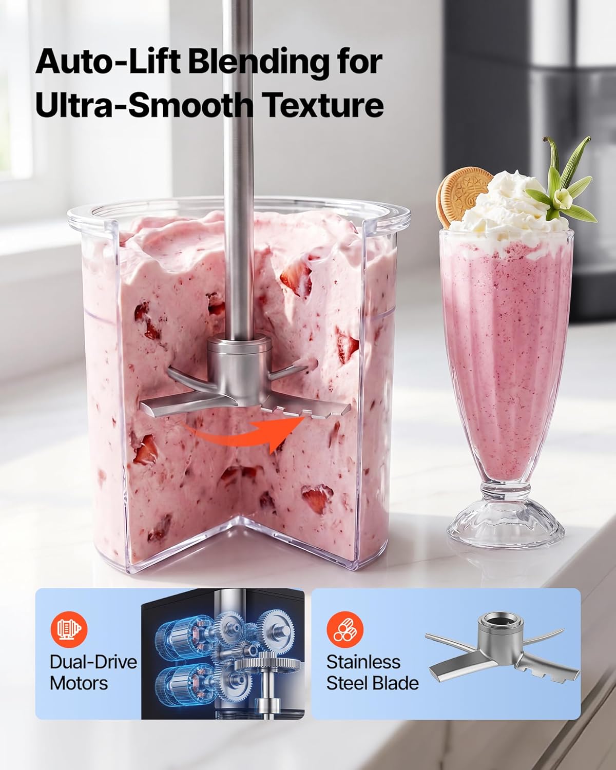 VEVOR Eismaschine, 7-in-1-Gerät für Gelato, Sorbet, Milchshake, Frozen Yogurt & Light-Eiscreme, Hausgemachte Eismaschine mit Ein-Knopf-Funktion zum Einrühren und Nachdrehen, Glatte Cremige Textur