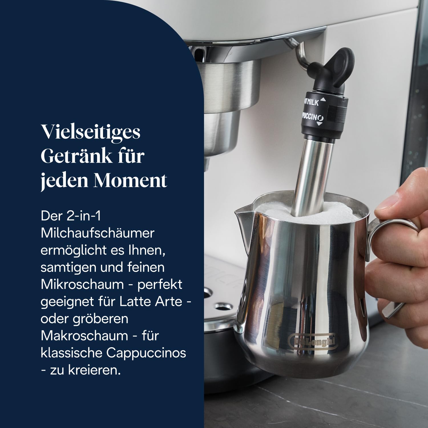 De'Longhi Dedica Duo - Perfetto Kompakte Siebträgermaschine Espressomaschine mit Soft-Touch-Icons, manuellem Milchaufschäumer für Espresso, Cappuccino und Cold Brew, 15cm breit, Metall (EC890.M)