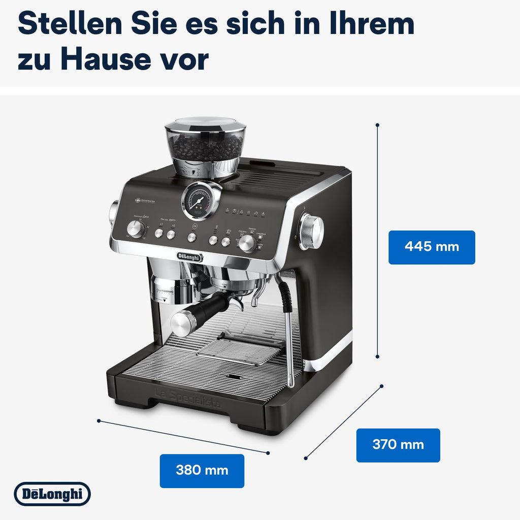 De'Longhi Siebträgermaschine La Specialista Arte EC9155.MB, Espressomaschine mit Mahlwerk, 8 Mahlgrade, 15 Bar, 3 Temperaturen, Milchschaumdüse, 1550W, 1,7L Tank, Edelstahl/Schwarz inkl. Barista-Kit
