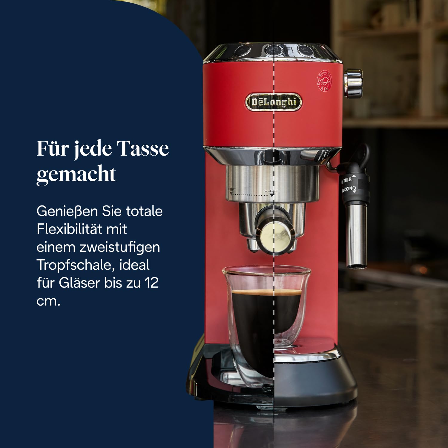 De'Longhi Dedica Duo - Perfetto Kompakte Siebträgermaschine Espressomaschine mit Soft-Touch-Icons, manuellem Milchaufschäumer für Espresso, Cappuccino und Cold Brew, 15cm breit, Metall (EC890.M)