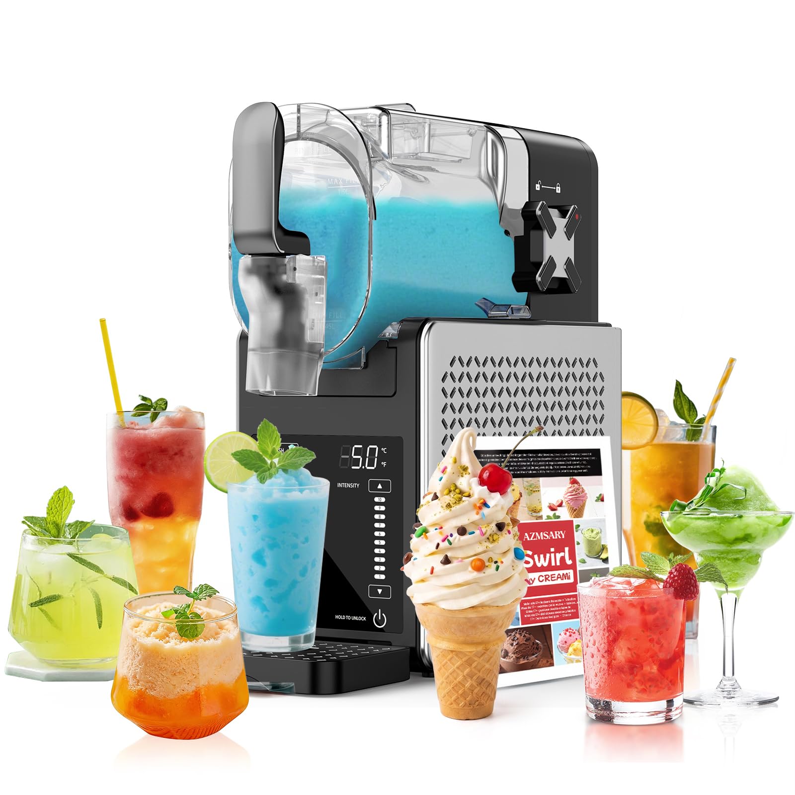 Slush Maschine – 2,5 L Eismaschine & Slushie Maschine für Zuhause, mit LED-Display, 6 voreingestellten Programmen für Eiscreme, Frappés, Milchshakes, automatischer Reinigung
