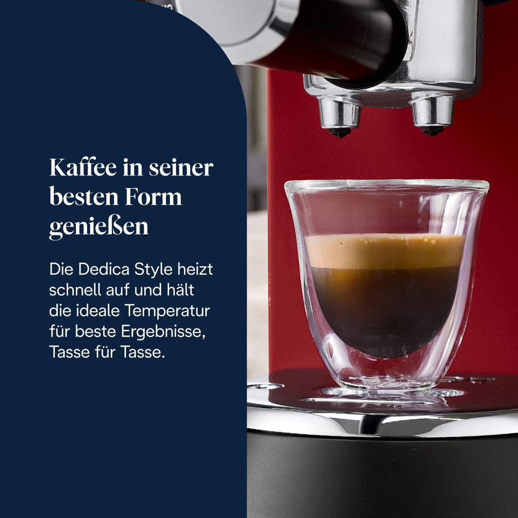 De'Longhi Dedica Duo - Perfetto Kompakte Siebträgermaschine Espressomaschine mit Soft-Touch-Icons, manuellem Milchaufschäumer für Espresso, Cappuccino und Cold Brew, 15cm breit, Metall (EC890.M)