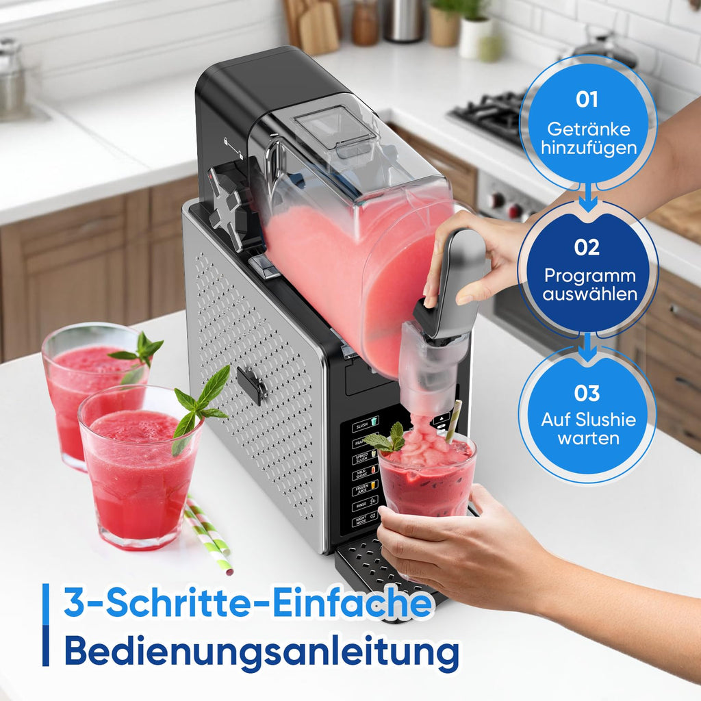Slush Maschine – 2,5 L Eismaschine & Slushie Maschine für Zuhause, mit LED-Display, 6 voreingestellten Programmen für Eiscreme, Frappés, Milchshakes, automatischer Reinigung