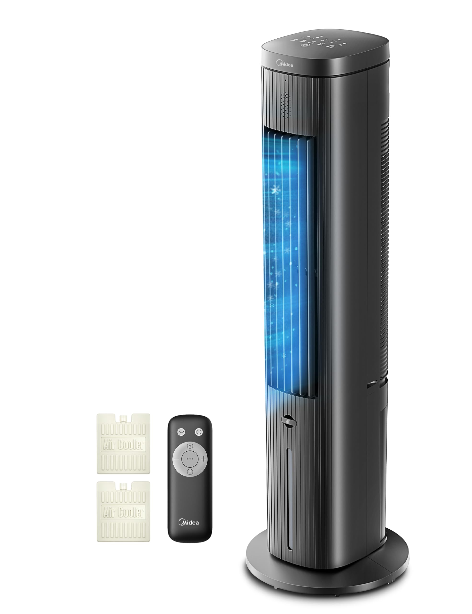 Midea MCF23XRB(WH) Luftkühler, Klimaanlage mobil, 2000m³/h Luftstrom, Sensicool Smart Temp, Ionisator, 6 Geschwindigkeiten, 5 Modi, 12-Stunden-Timer, Touch-Display, 7L Wassertank, Weiß