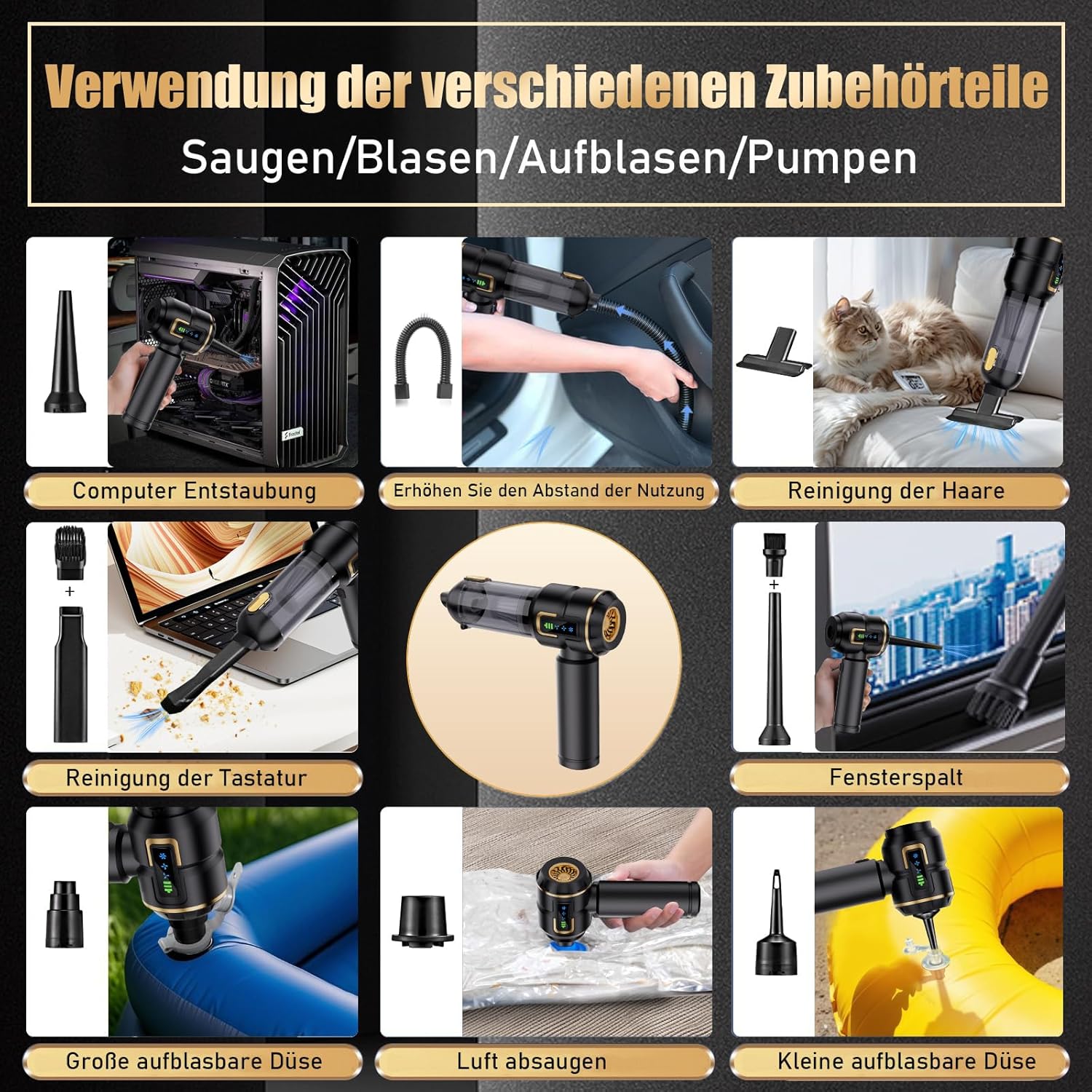 Handstaubsauger Akku, Autostaubsauger Kabellos 27000Pa Mini Staubsauger, Aufladbar Tragbar Leicht Auto Staubsaug Stark, 220000 U/min Elektrische Staubgebläse für den Auto,Küche,PC, Sofa, Büro