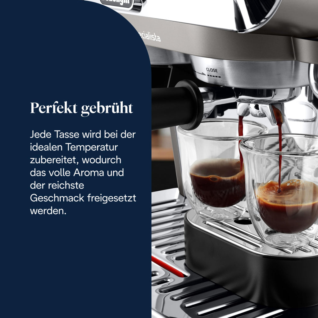 De'Longhi Siebträgermaschine La Specialista Arte EC9155.MB, Espressomaschine mit Mahlwerk, 8 Mahlgrade, 15 Bar, 3 Temperaturen, Milchschaumdüse, 1550W, 1,7L Tank, Edelstahl/Schwarz inkl. Barista-Kit