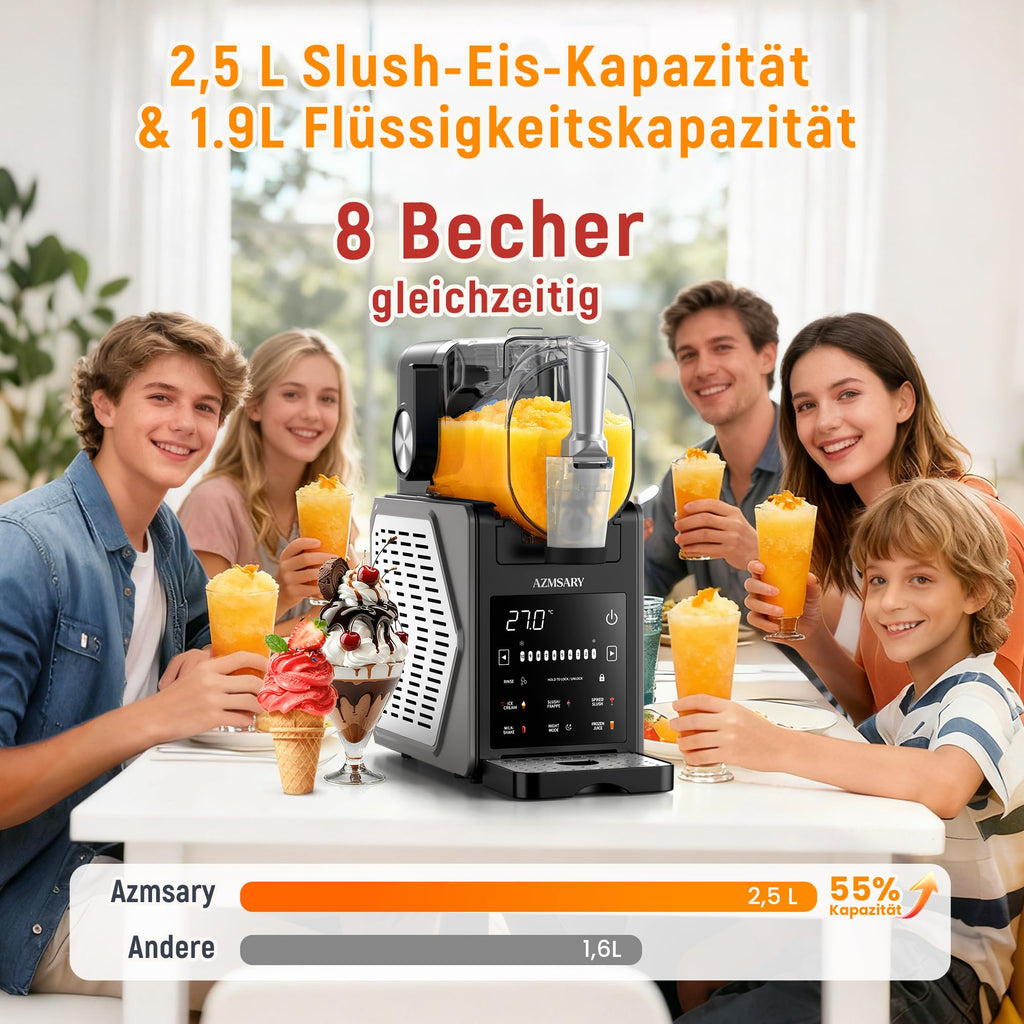 Slush Maschine – 2,5 L Eismaschine & Slushie Maschine für Zuhause, mit LED-Display, 6 voreingestellten Programmen für Eiscreme, Frappés, Milchshakes, automatischer Reinigung