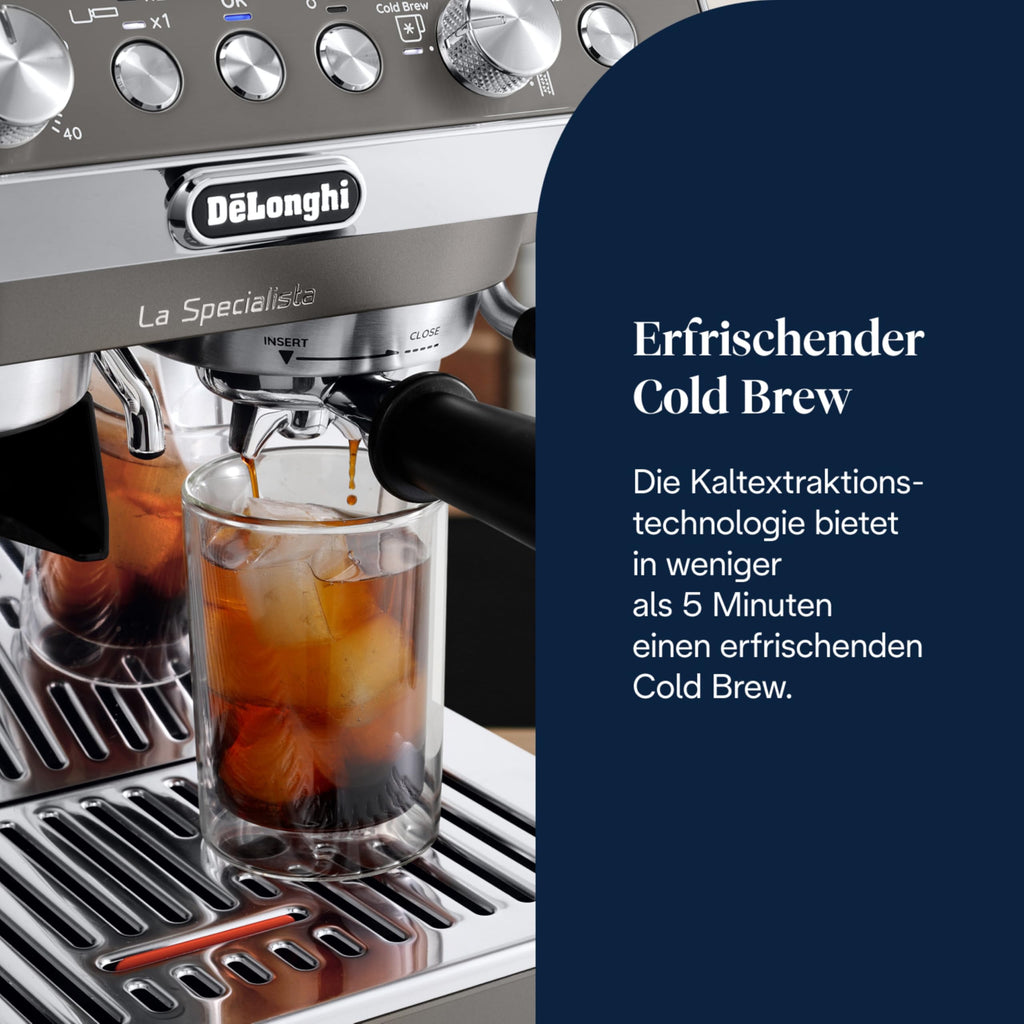 De'Longhi Siebträgermaschine La Specialista Arte EC9155.MB, Espressomaschine mit Mahlwerk, 8 Mahlgrade, 15 Bar, 3 Temperaturen, Milchschaumdüse, 1550W, 1,7L Tank, Edelstahl/Schwarz inkl. Barista-Kit