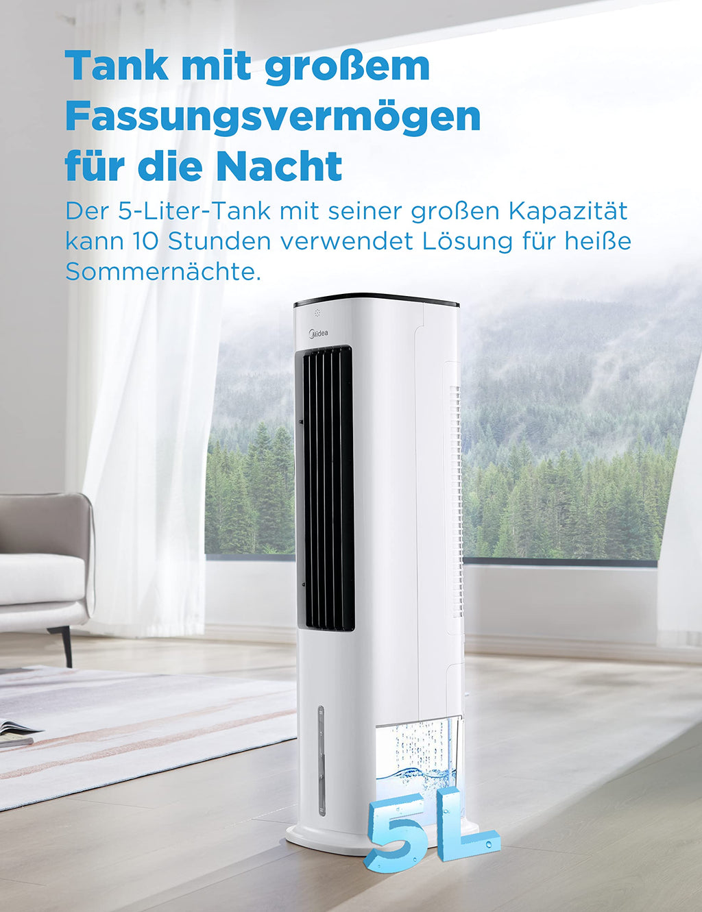 Midea MCF23XRB(WH) Luftkühler, Klimaanlage mobil, 2000m³/h Luftstrom, Sensicool Smart Temp, Ionisator, 6 Geschwindigkeiten, 5 Modi, 12-Stunden-Timer, Touch-Display, 7L Wassertank, Weiß