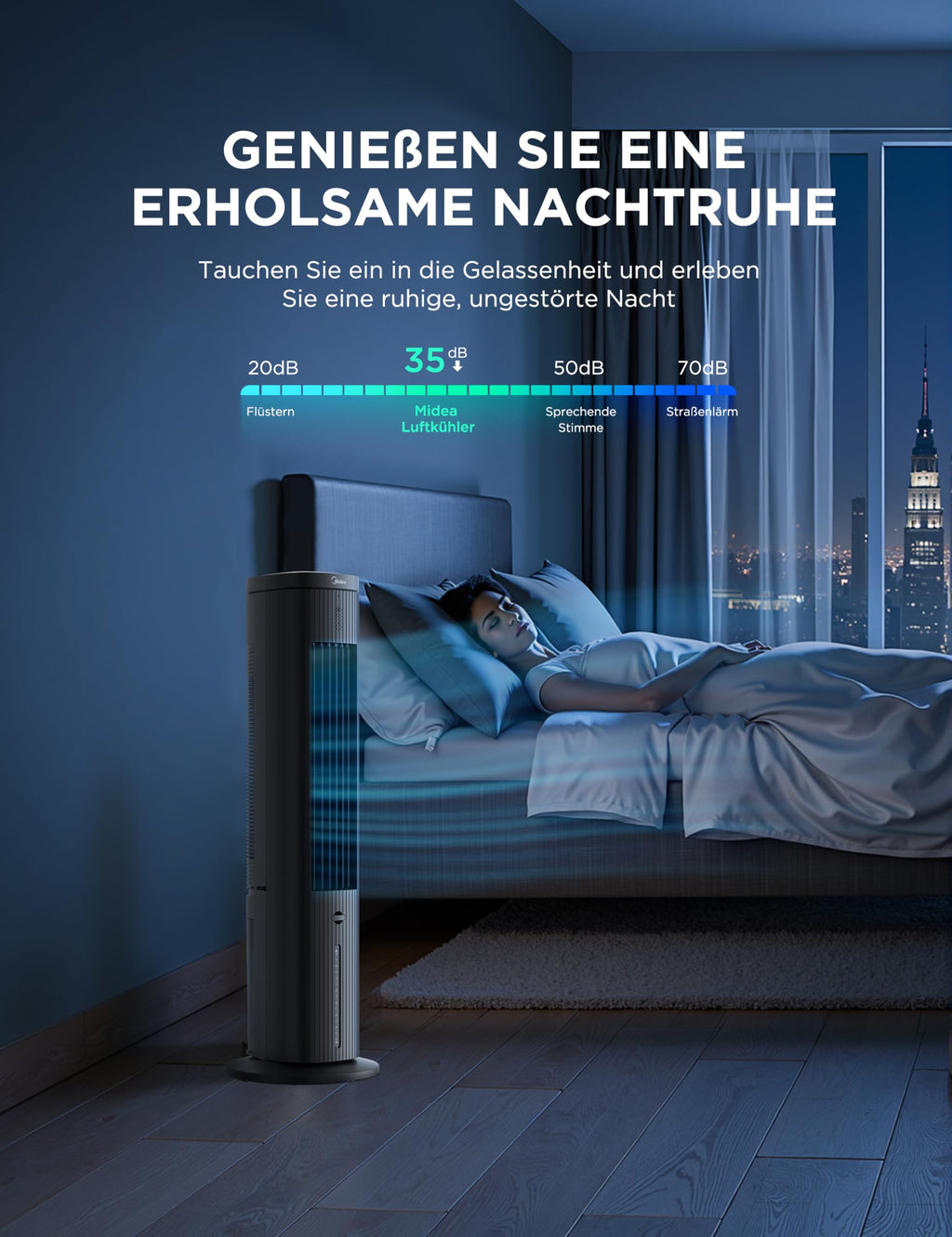 Midea MCF23XRB(WH) Luftkühler, Klimaanlage mobil, 2000m³/h Luftstrom, Sensicool Smart Temp, Ionisator, 6 Geschwindigkeiten, 5 Modi, 12-Stunden-Timer, Touch-Display, 7L Wassertank, Weiß
