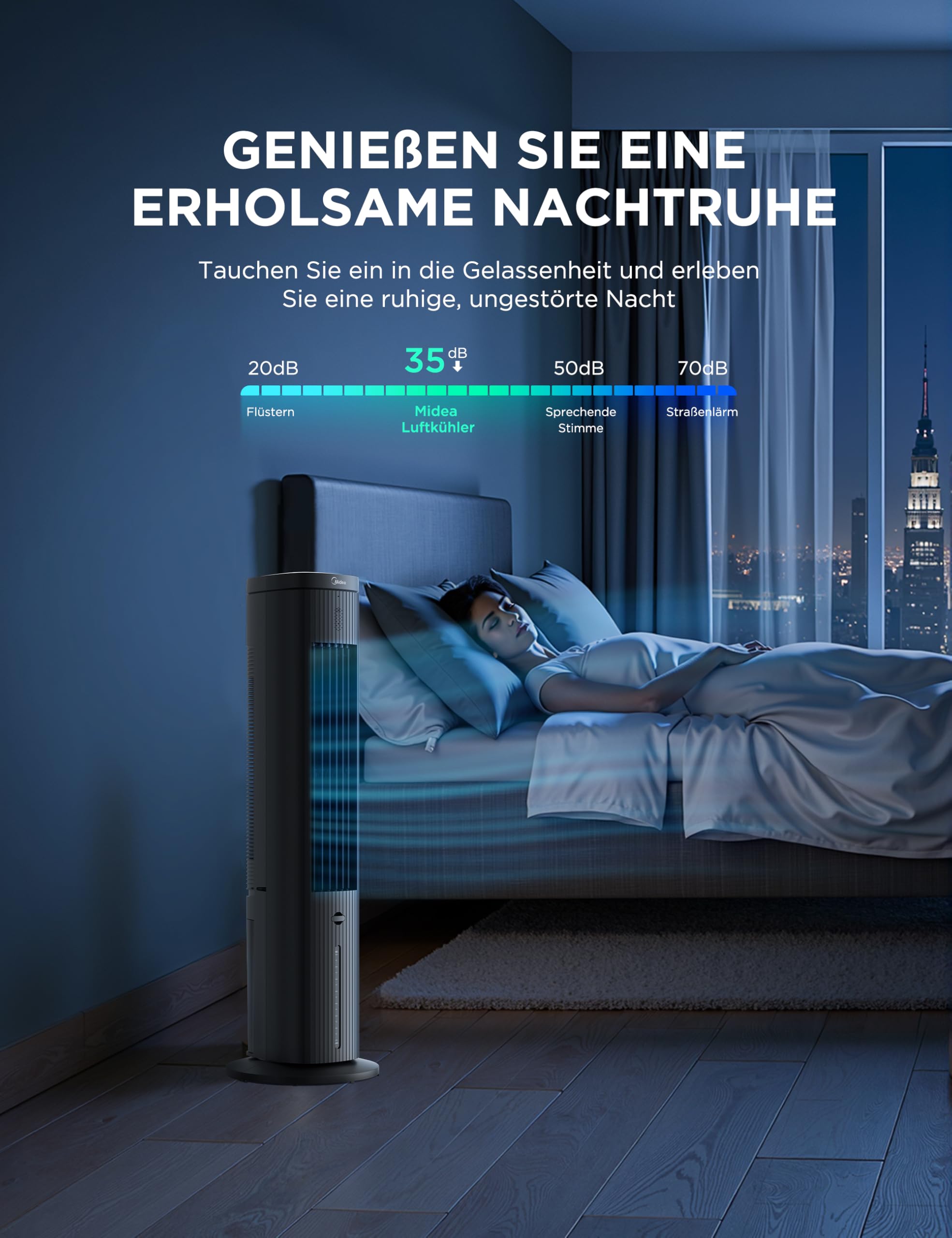 Midea MCF23XRB(WH) Luftkühler, Klimaanlage mobil, 2000m³/h Luftstrom, Sensicool Smart Temp, Ionisator, 6 Geschwindigkeiten, 5 Modi, 12-Stunden-Timer, Touch-Display, 7L Wassertank, Weiß