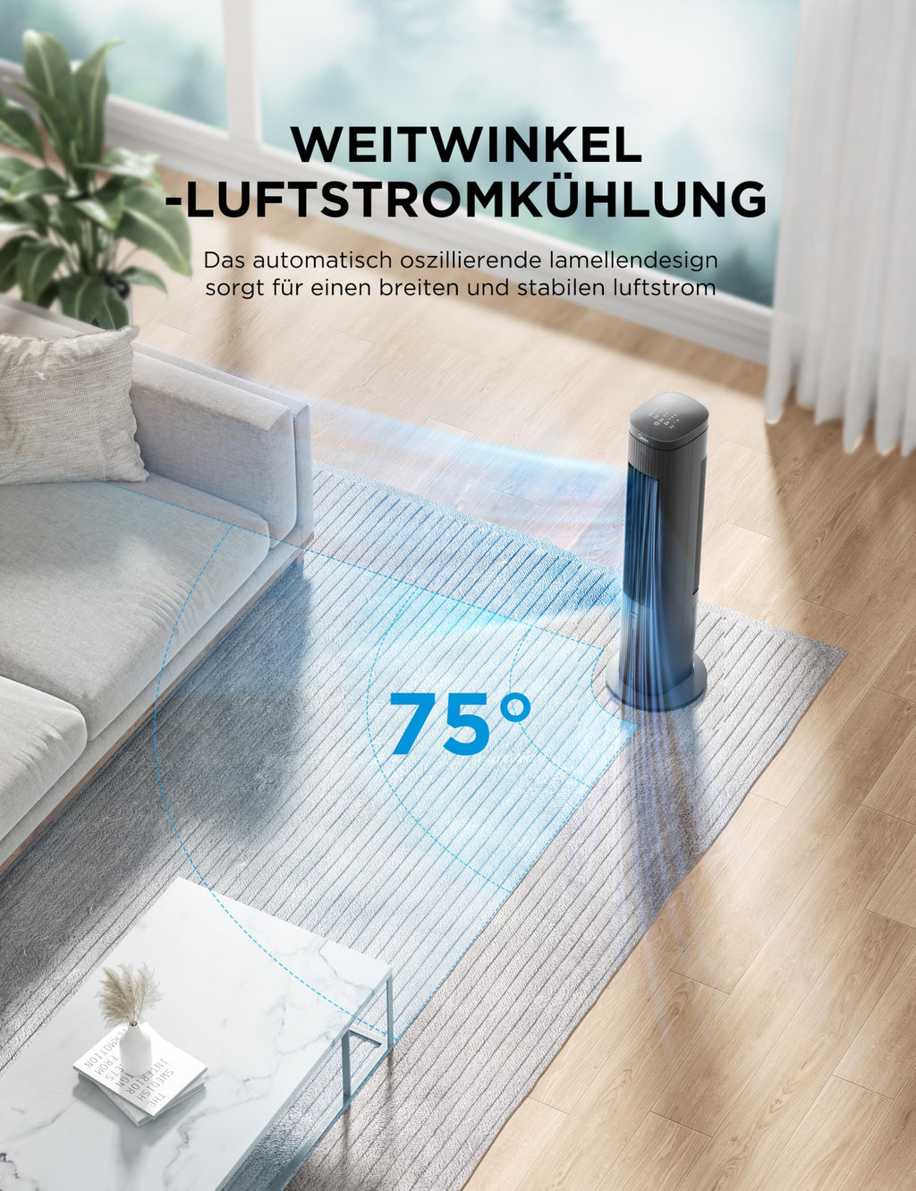 Midea MCF23XRB(WH) Luftkühler, Klimaanlage mobil, 2000m³/h Luftstrom, Sensicool Smart Temp, Ionisator, 6 Geschwindigkeiten, 5 Modi, 12-Stunden-Timer, Touch-Display, 7L Wassertank, Weiß